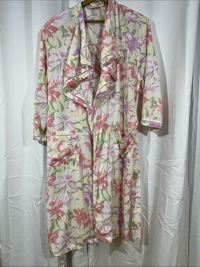 Vintage Victoria's Secret Floral Duster Robe Pink Lavender Cottagecore Lounge
